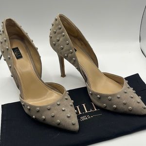 G.I.L.I. Jillee taupe suede studded stilettos